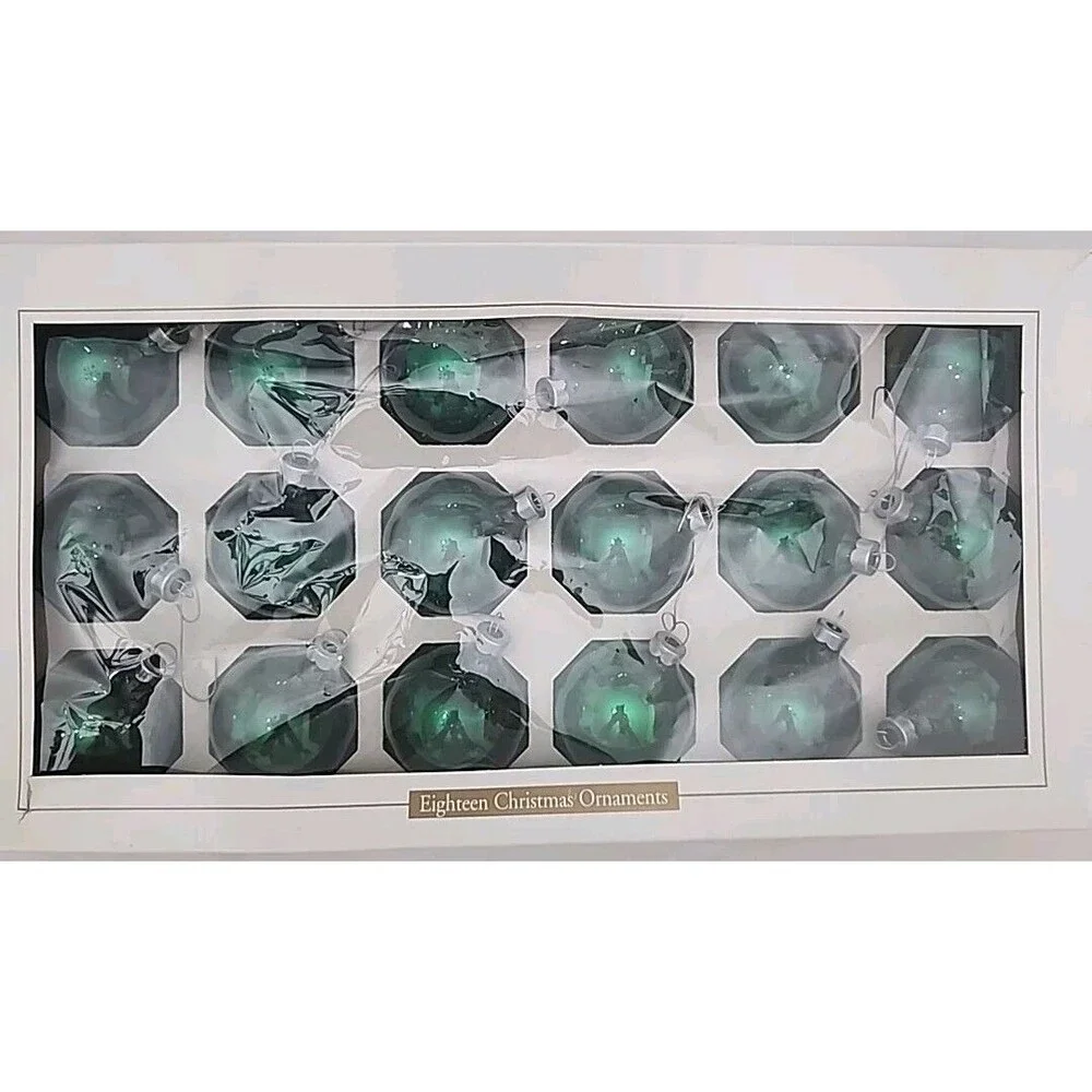 Vintage Dayton Hudson 18 Green Christmas Ornaments In Box 1997 Made In USA